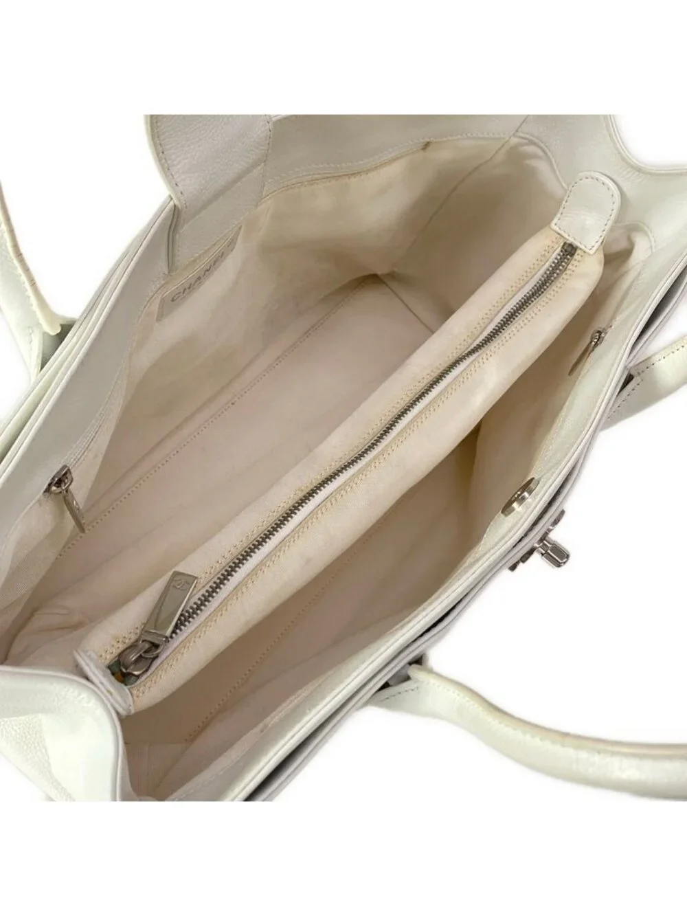 Chanel Tote Executive Line White Silver Leather
